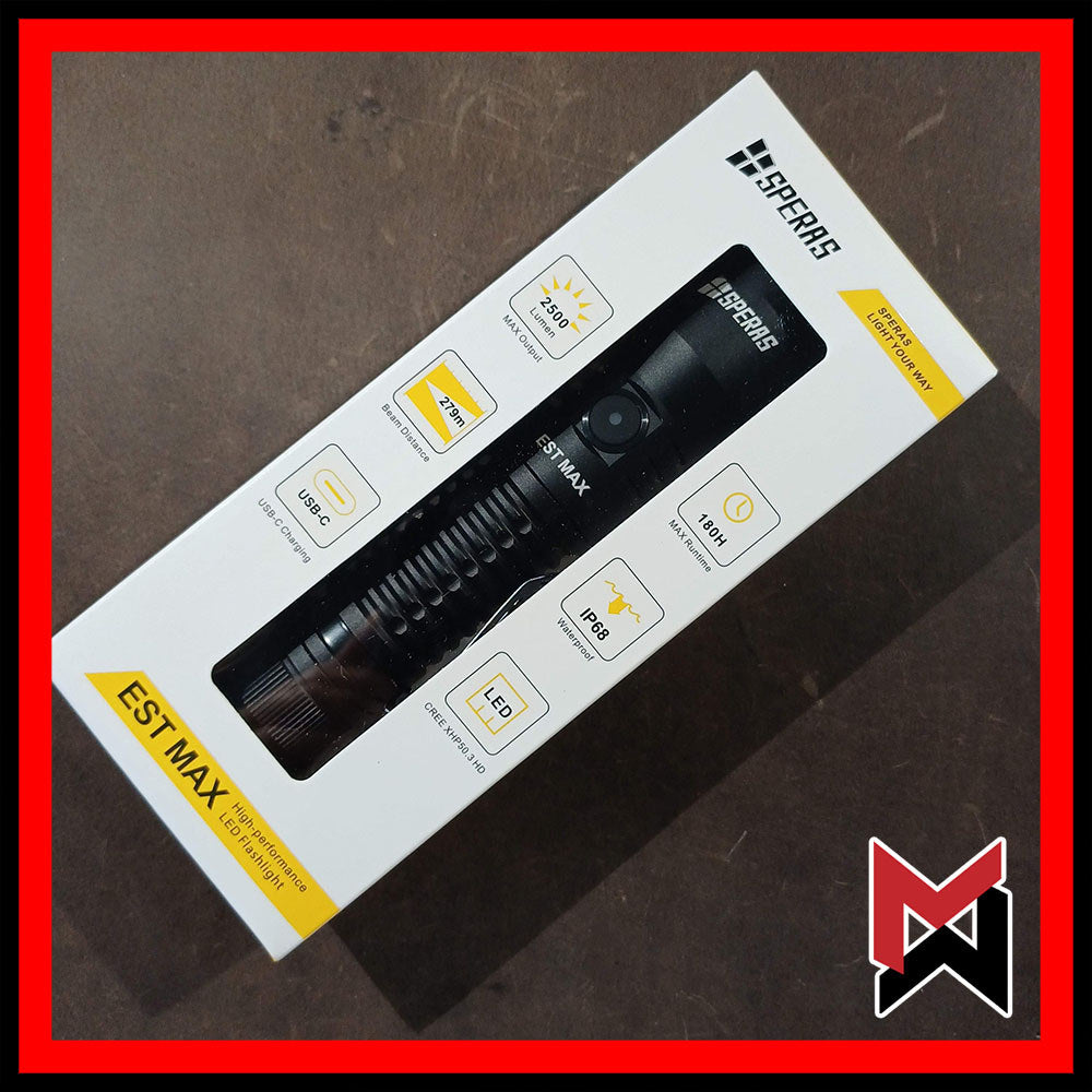 Speras - EST Max - Black - 2500lm 279m Professional Tactical Police Flashlight