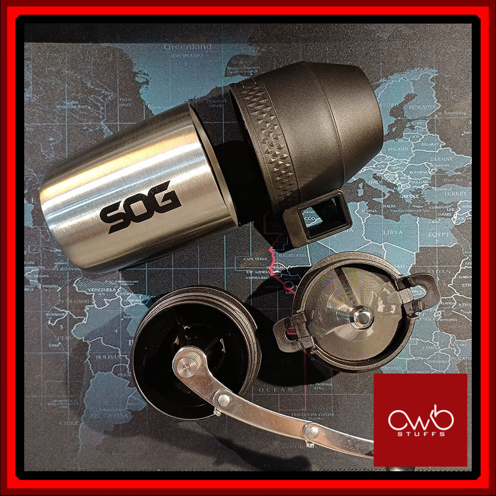 SOG - Coffee Grinder Cup + Stainless Steel Camping Cup - 185ml - Silver/Black