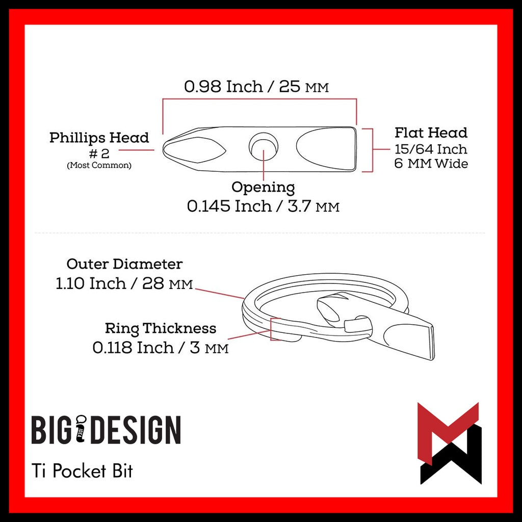 BIGiDESIGN - Ti Pocket Bit - Hex / Round - Titanium - Big Idea Design