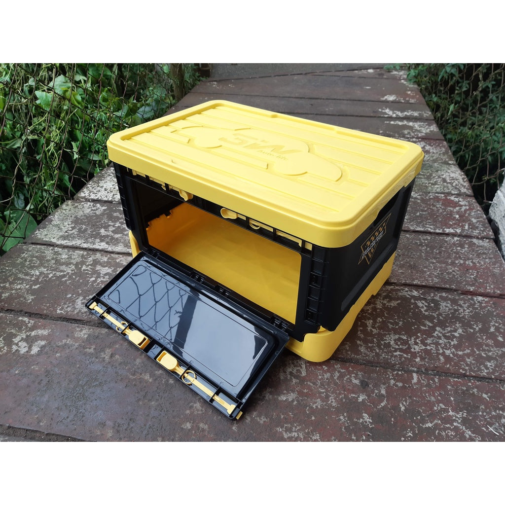 BW Autolife - Folding Storage Box - Black Yellow 47li - w/ Opening Side Panel - Wooden Top Foldable