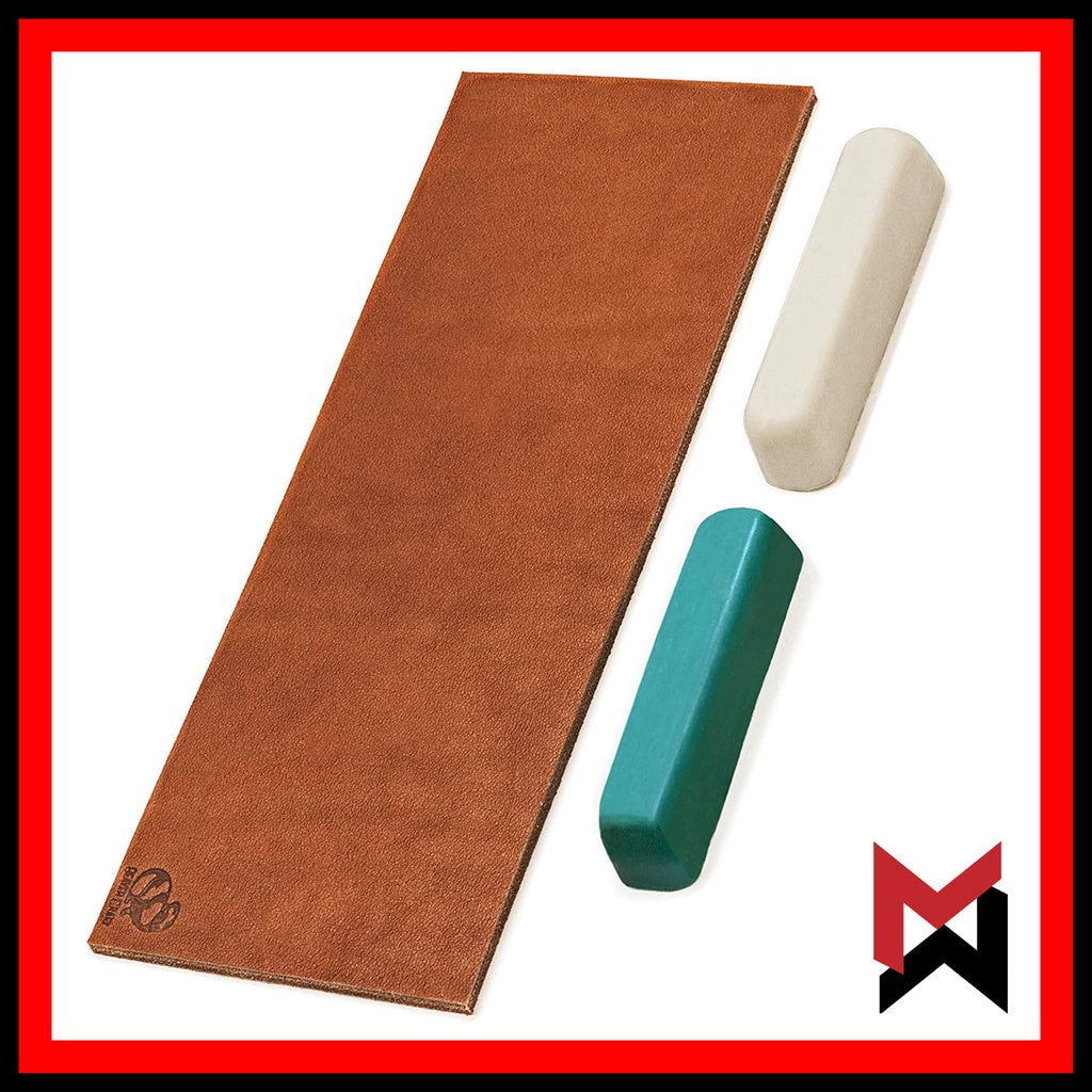 BeaverCraft Kit - Stropping Two Sided Leather Strop and Green Polishing Compound Knife Sharpener