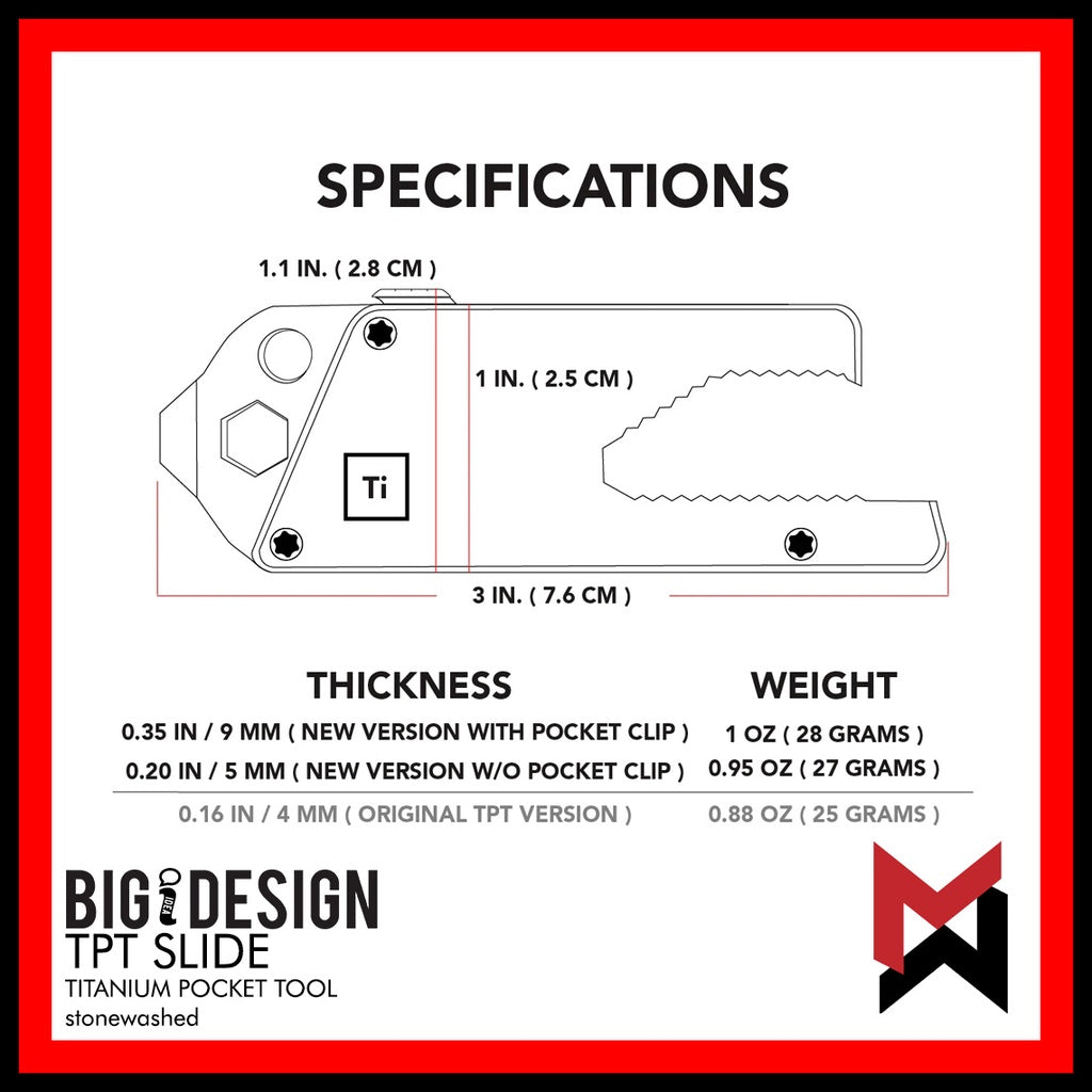 BIGiDESIGN - TPT Slide w/ Leather Sheath - Matte BLACK - Titanium Pocket Tool - Big Idea Design