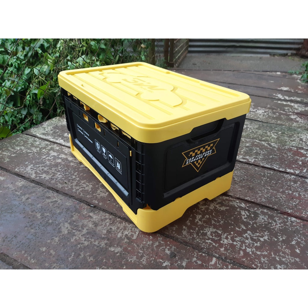 BW Autolife - Folding Storage Box - Black Yellow 47li - w/ Opening Side Panel - Wooden Top Foldable