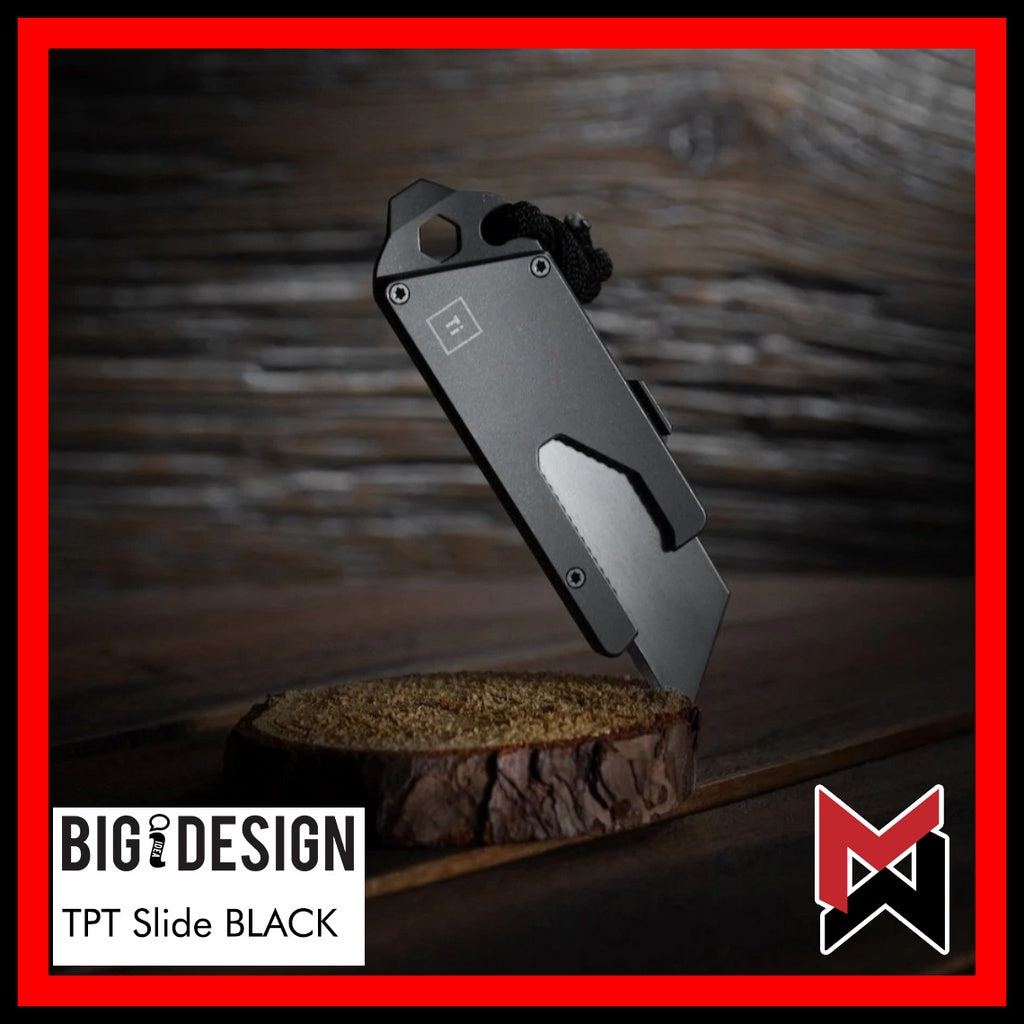 BIGiDESIGN - TPT Slide w/ Leather Sheath - Matte BLACK - Titanium Pocket Tool - Big Idea Design