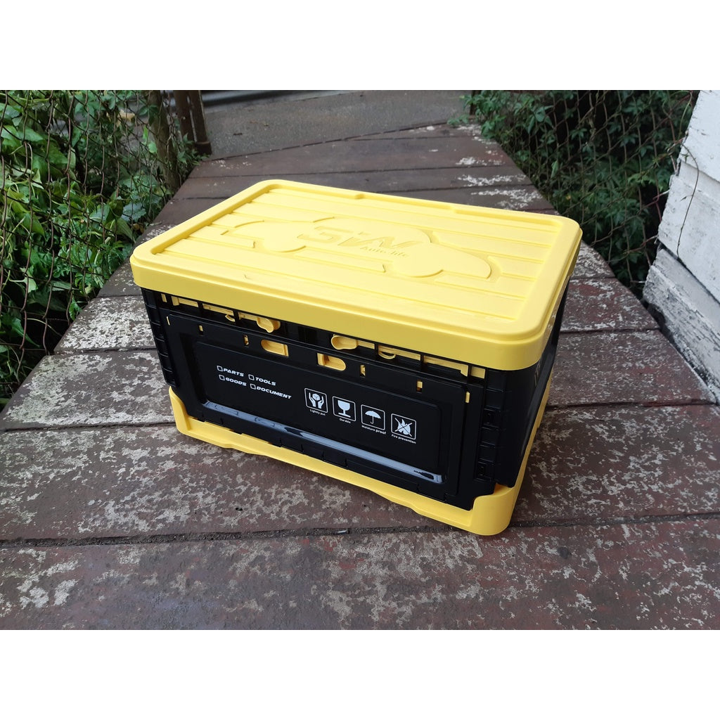 BW Autolife - Folding Storage Box - Black Yellow 47li - w/ Opening Side Panel - Wooden Top Foldable