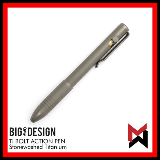 BIGiDESIGN - Ti BOLT Action Pen w/ Damascus Bolt - Stonewashed Titanium - Big Idea Design