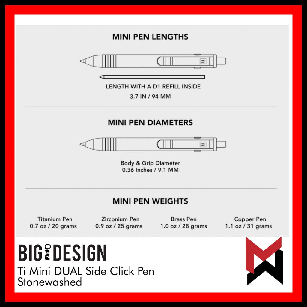 BIGiDESIGN - Ti Mini DUAL Side Click Pen - Titanium Stonewashed - Big Idea Design