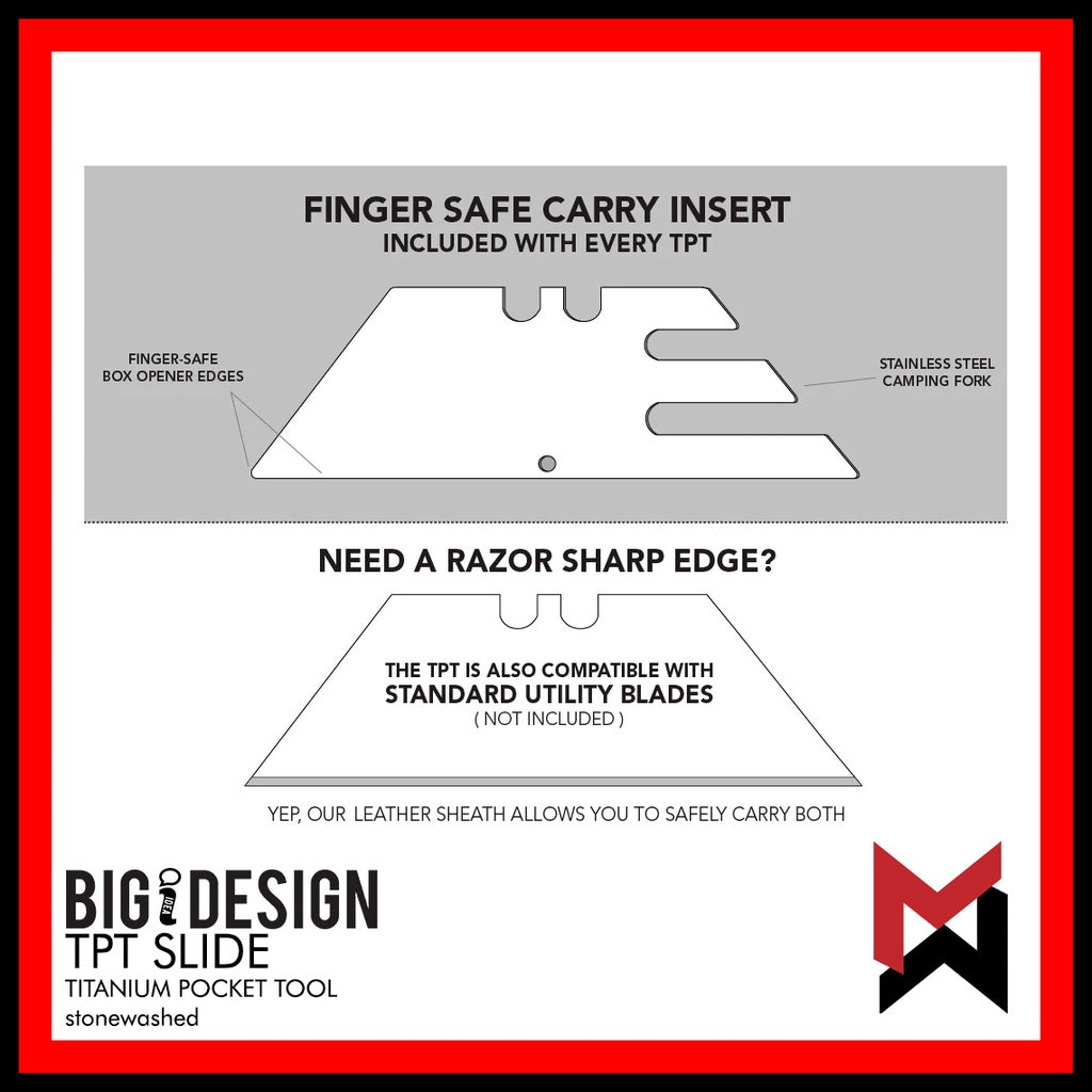 BIGiDESIGN - TPT Slide w/ Leather Sheath - Matte BLACK - Titanium Pocket Tool - Big Idea Design