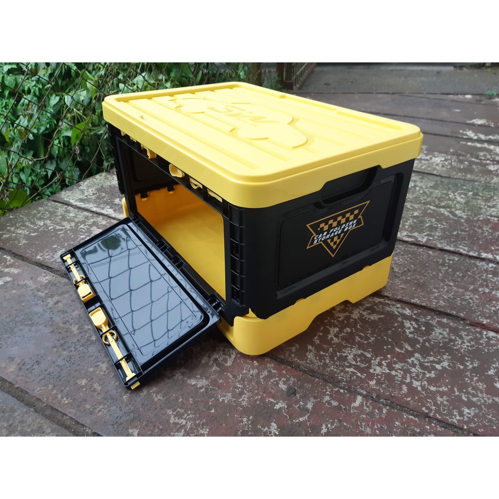 BW Autolife - Folding Storage Box - Black Yellow 47li - w/ Opening Side Panel - Wooden Top Foldable