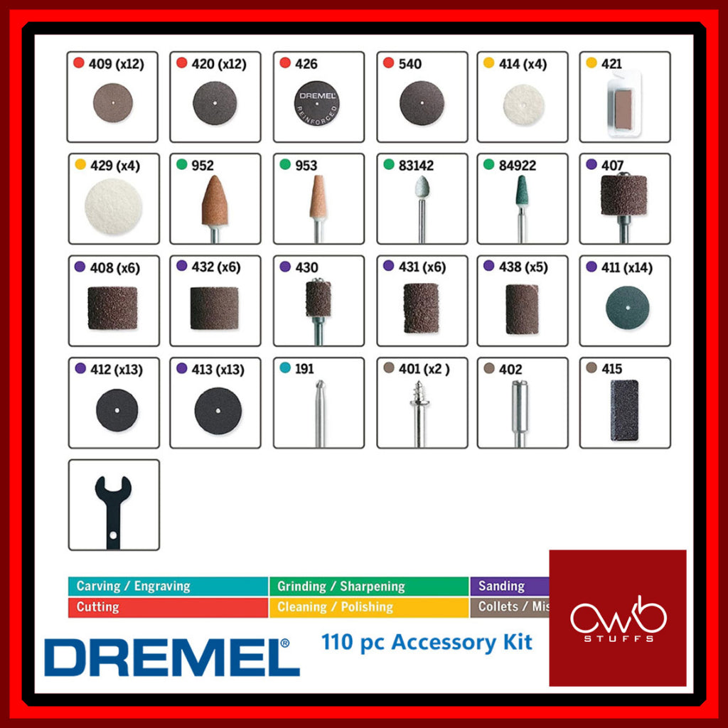 Dremel - Original 110 pc piece All Purpose Rotary Tool Accessory Kit - 709-02