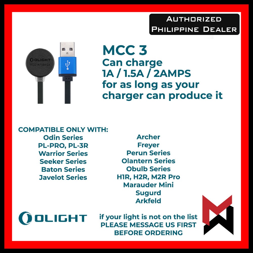 Olight MCC 1A Magnetic Charging Cable Dock - Baton Pro / S1R / Seeker / Warrior Mini Pro / M2R MCC1A