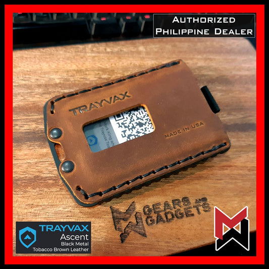 Trayvax Ascent Wallet - Black Metal - Tobacco Brown Leather