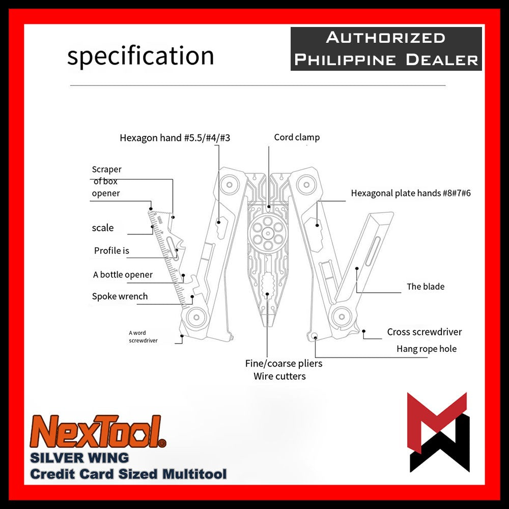 NexTool - Silver Wing - Credit Card Size Pliers Multitool - SilverWing