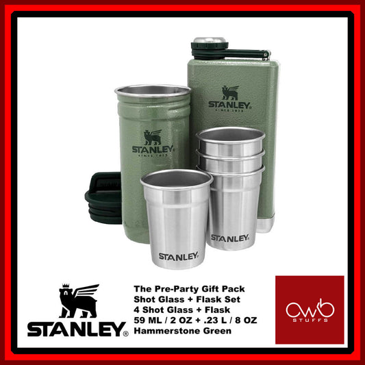 Stanley - Adventure Pre Party Shot Glass + Flask Set - Hammertone Green