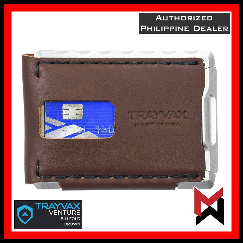 Trayvax Venture Billfold Wallet - Brown - Minimalist Bifold EDC Wallet