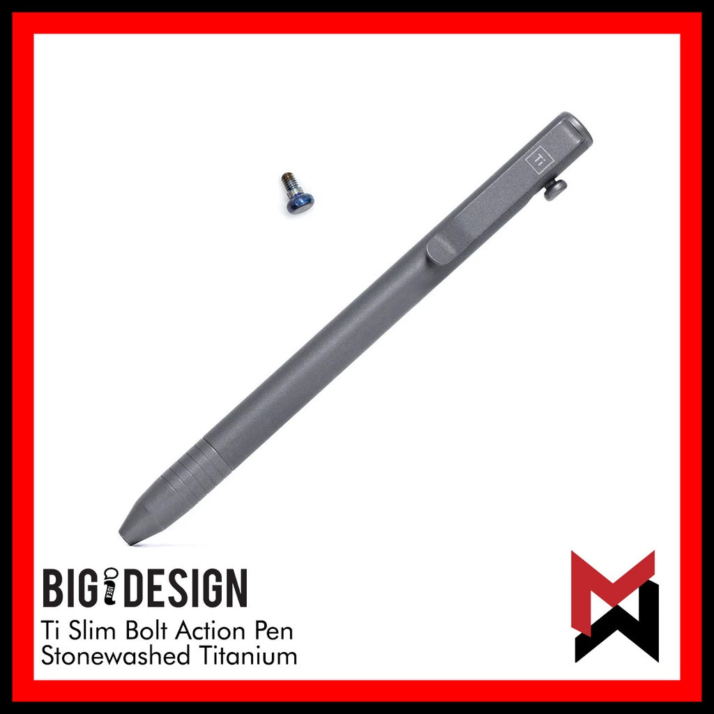 BIGiDESIGN - Ti Slim Bolt Action Pen - Stonewashed Titanium - Big Idea Design