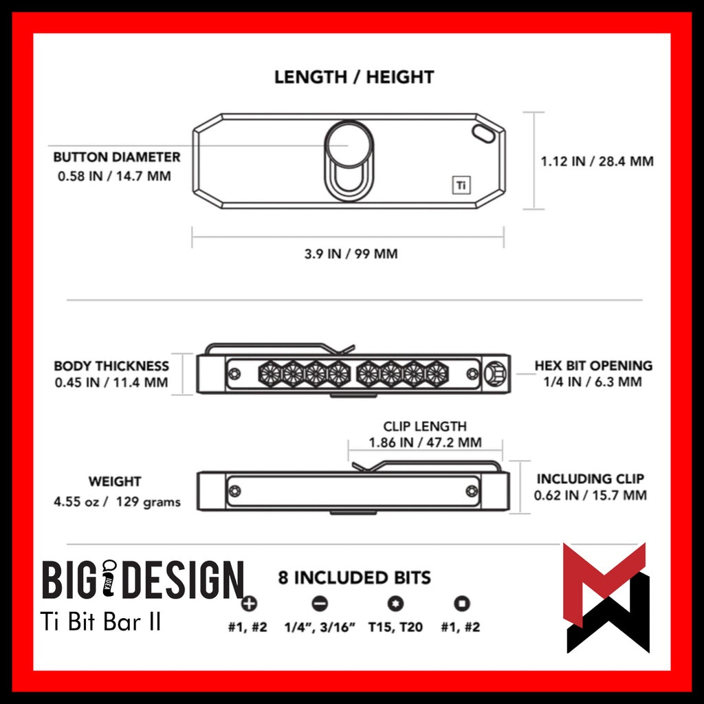 BIGiDESIGN - Ti Bit Bar 2 - Titanium Stonewashed / Black DLC - Big idea Design - Bitbar II