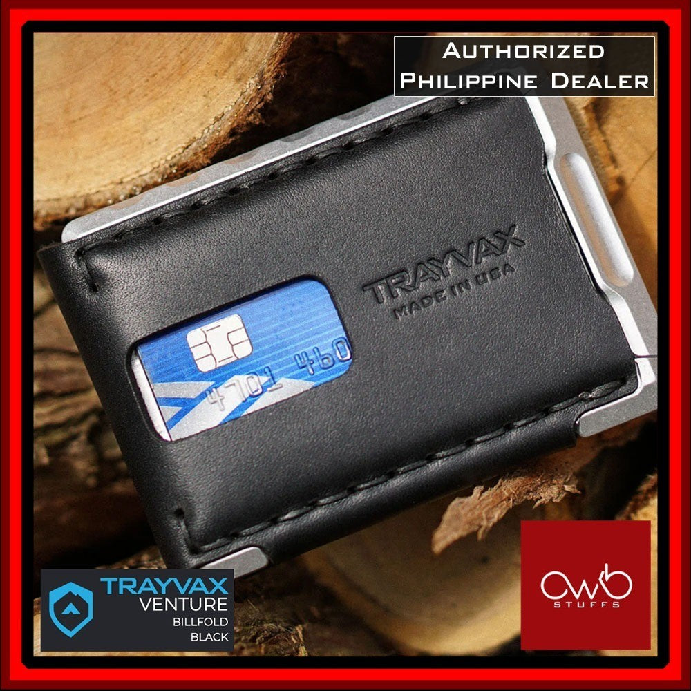 Trayvax Venture Billfold Wallet - Black - Minimalist Bifold EDC Wallet