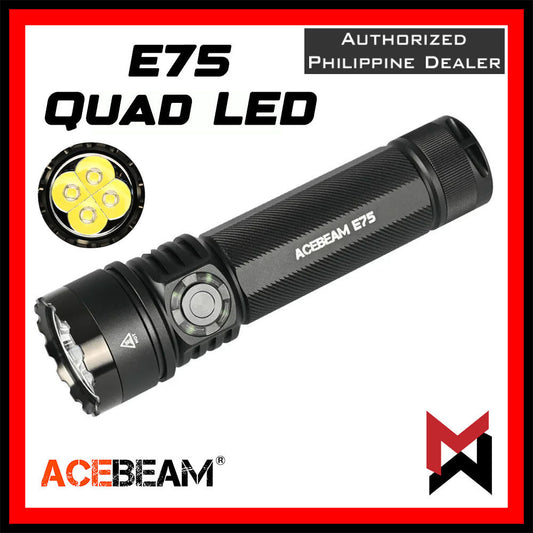 ACEBEAM - E75 - Quad Core LED Flashlight - Grey / Gray 6500k COOL WHITE - 4500 Lumens