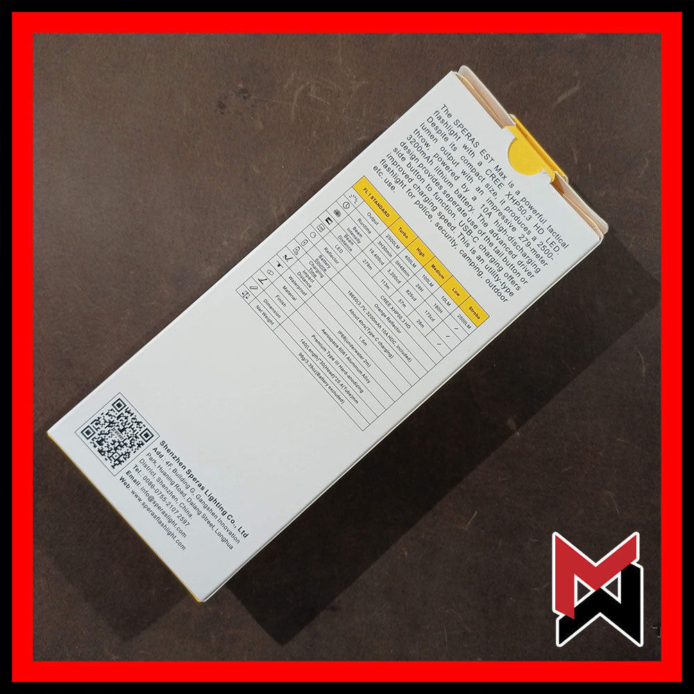 Speras - EST Max - Black - 2500lm 279m Professional Tactical Police Flashlight