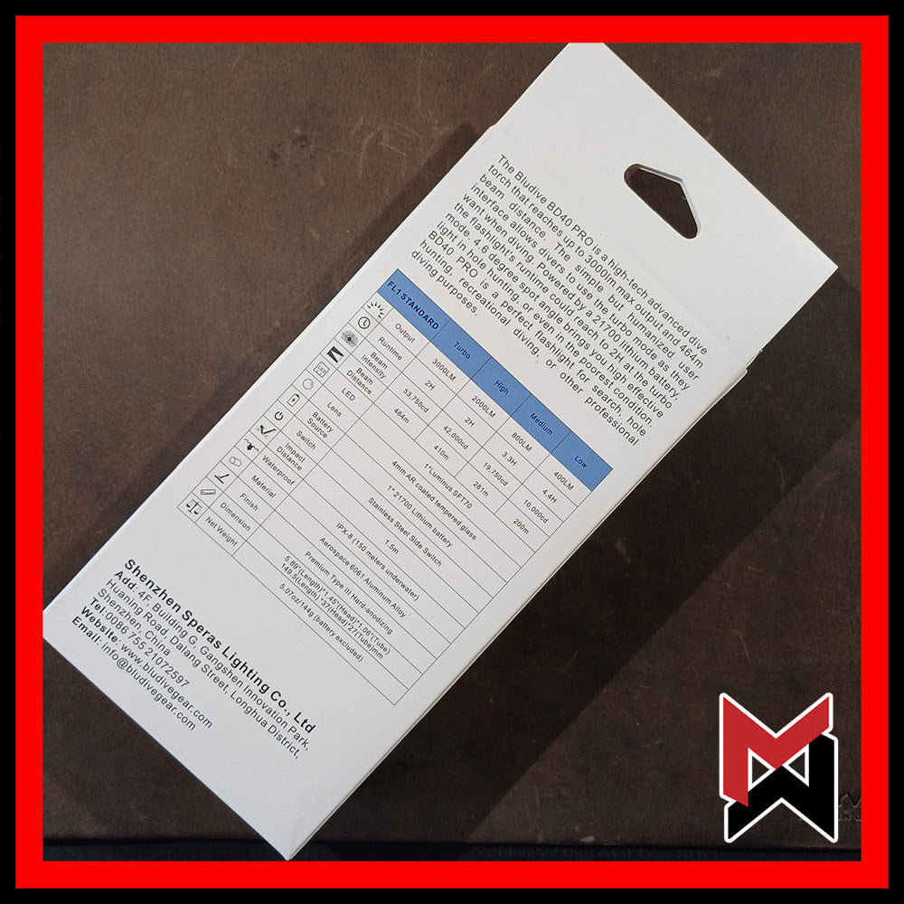 BluDive - BD40 PRO Diving Led Flashlight - Black - Diving Light