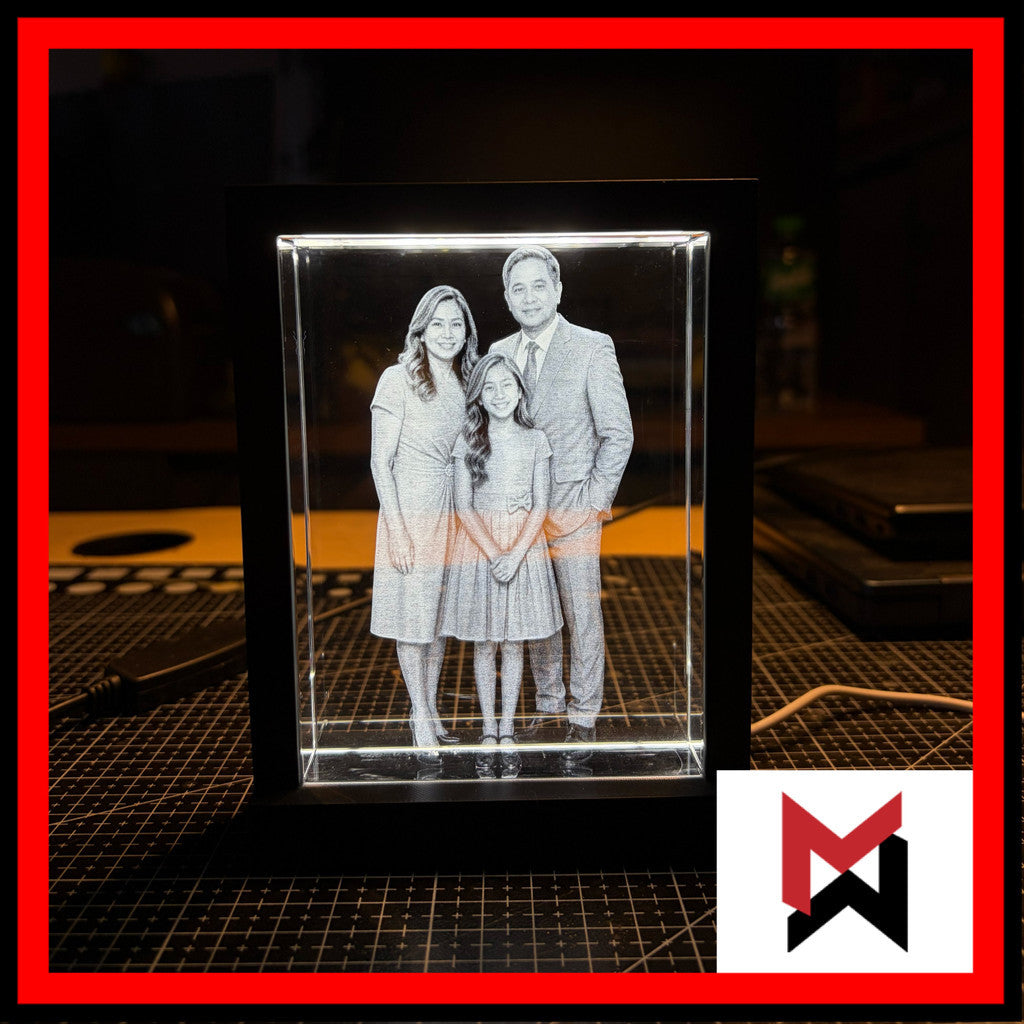 3D Crystal Photo Engraving w/ USB LED Light Base- Personalized Gift on Glass Crystal