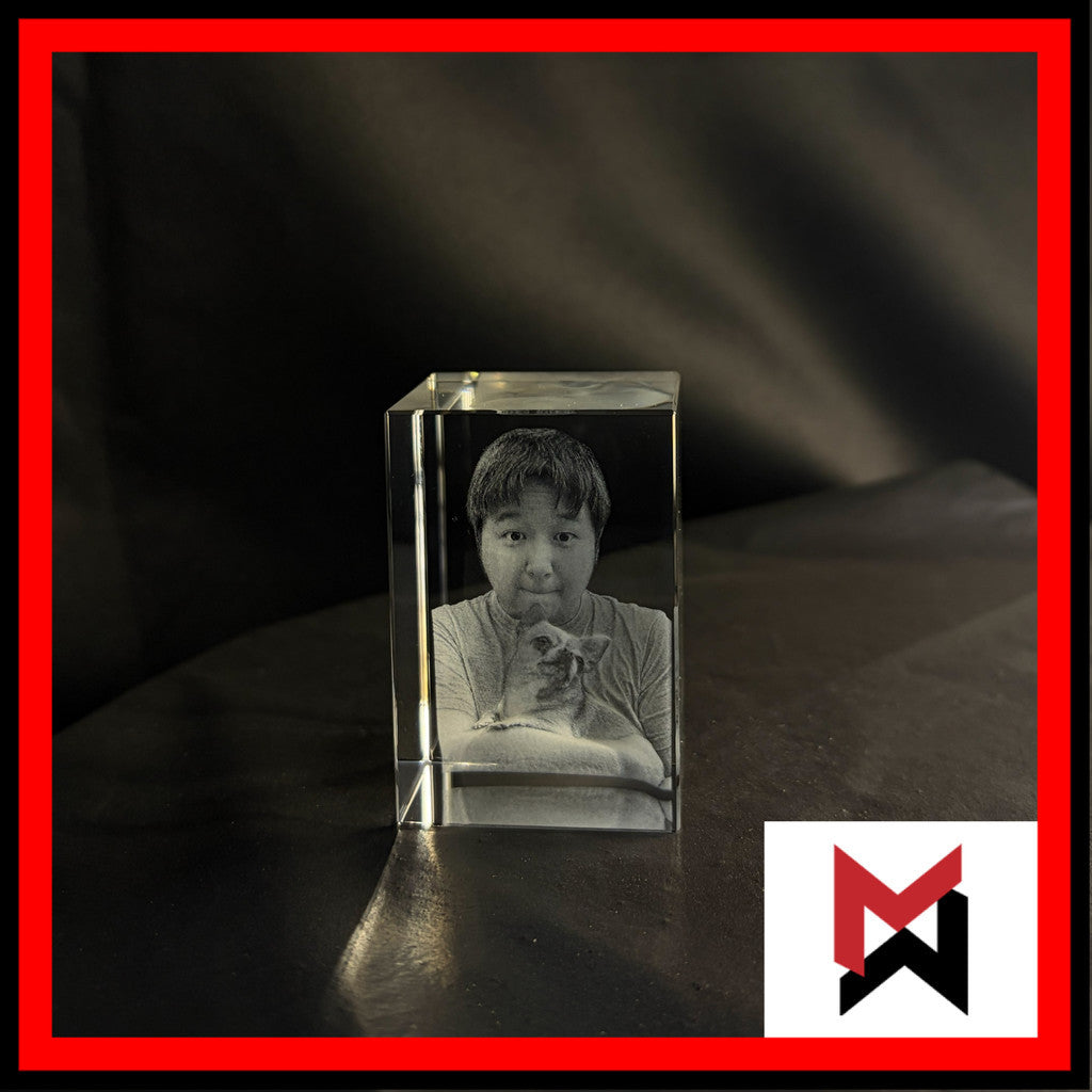 3D Crystal Photo Engraving w/ USB LED Light Base- Personalized Gift on Glass Crystal