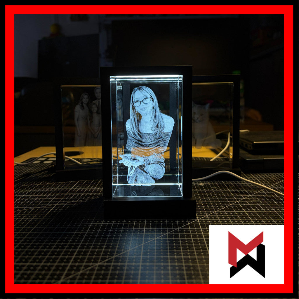 3D Crystal Photo Engraving w/ USB LED Light Base- Personalized Gift on Glass Crystal