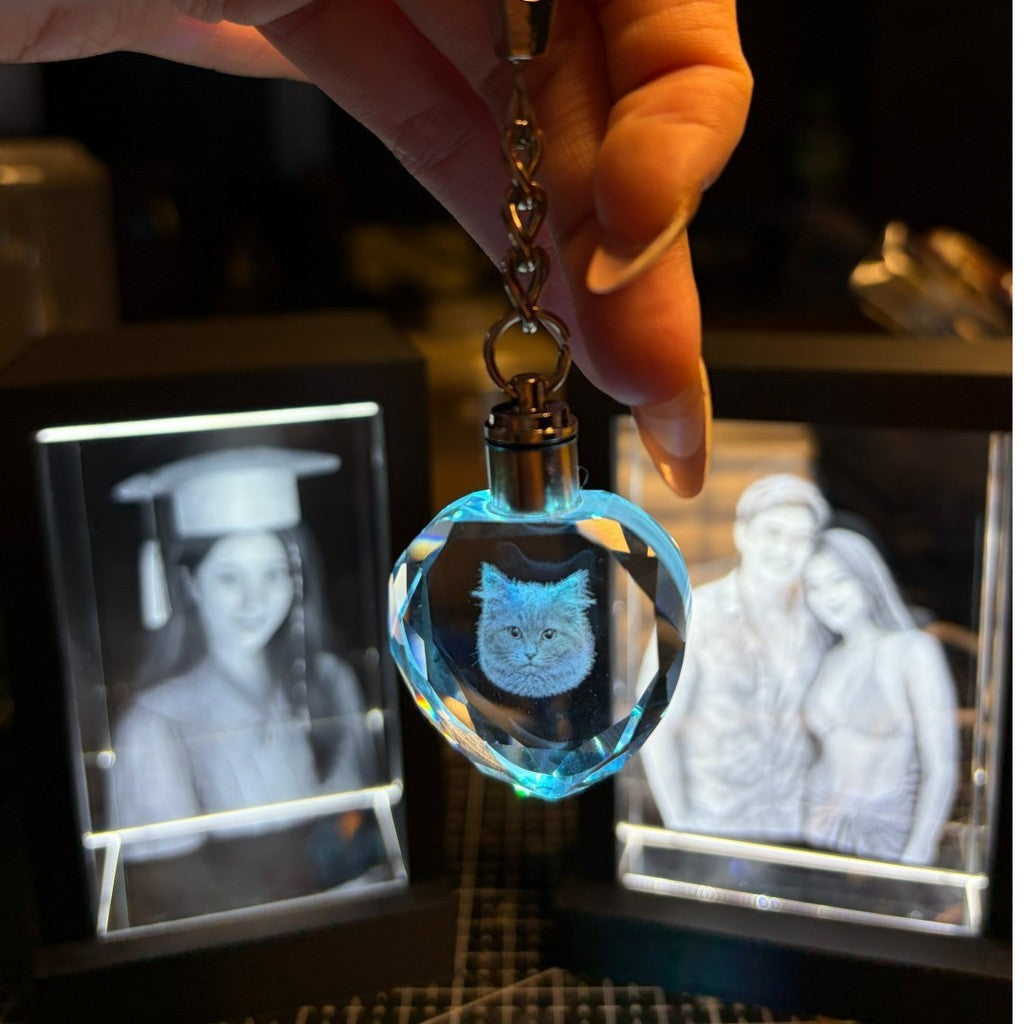 3D Crystal Photo Engraving w/ USB LED Light Base- Personalized Gift on Glass Crystal