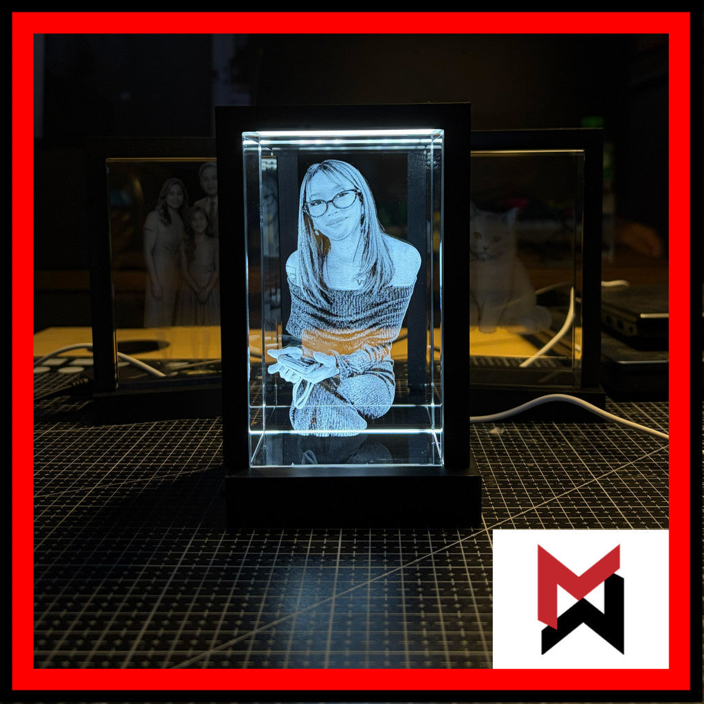 3D Crystal Photo Engraving w/ USB LED Light Base- Personalized Gift on Glass Crystal