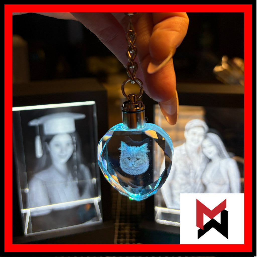 3D Crystal Photo Engraving w/ USB LED Light Base- Personalized Gift on Glass Crystal