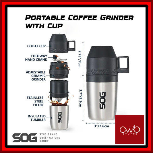 SOG - Coffee Grinder Cup + Stainless Steel Camping Cup - 185ml - Silver/Black